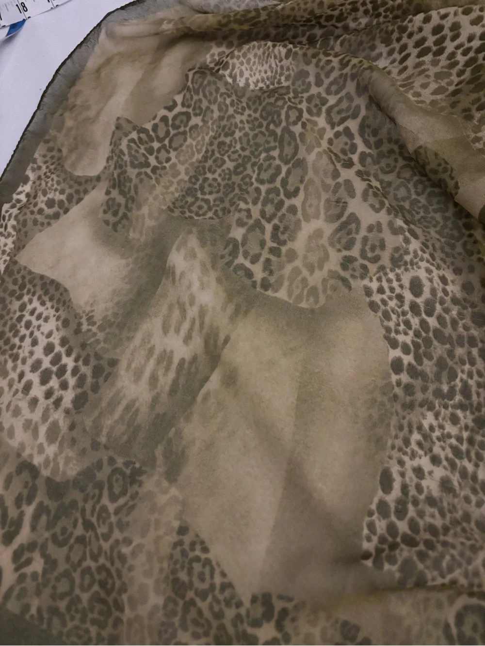 Vintage Green Brown Leopard Animal Print Thin Oblong Silk Scarf 62” Y2K